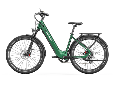 Green Dukawey FUGL Pro electric bike, rear three-quarter view