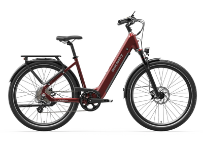 Red Dukawey FUGL Pro step-through electric bike, side view