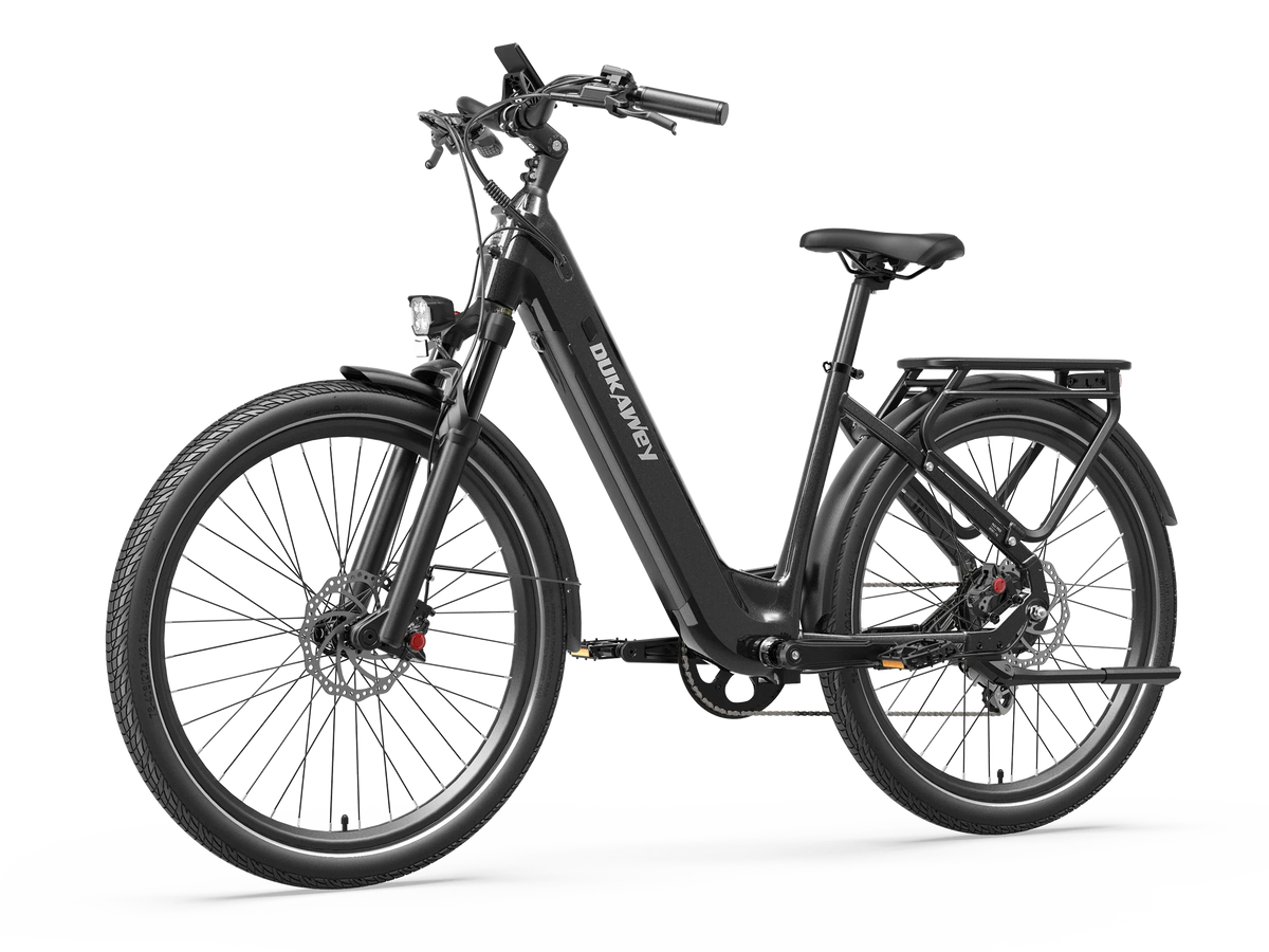 Black Dukawey FUGL Pro electric bike, front three-quarter view